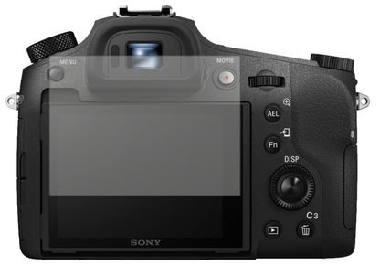 SonyCyber-Shot DSC-RX10 mit aufgebrachter dipos Displayschutzfolie, die lästige Fingerabdrücke minimiert