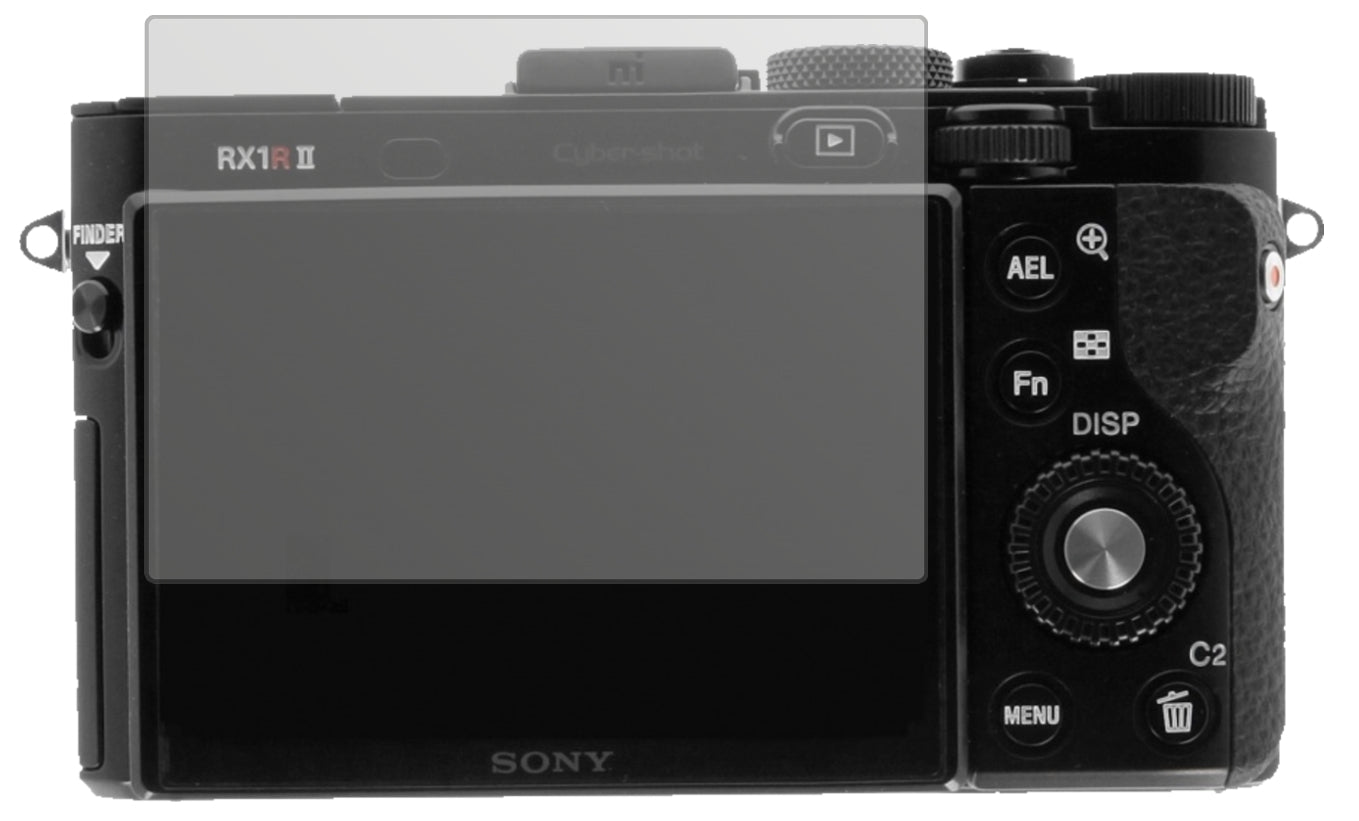 SonyCyber-Shot DSC-RX100 II mit aufgebrachter dipos Displayschutzfolie, die lästige Fingerabdrücke minimiert