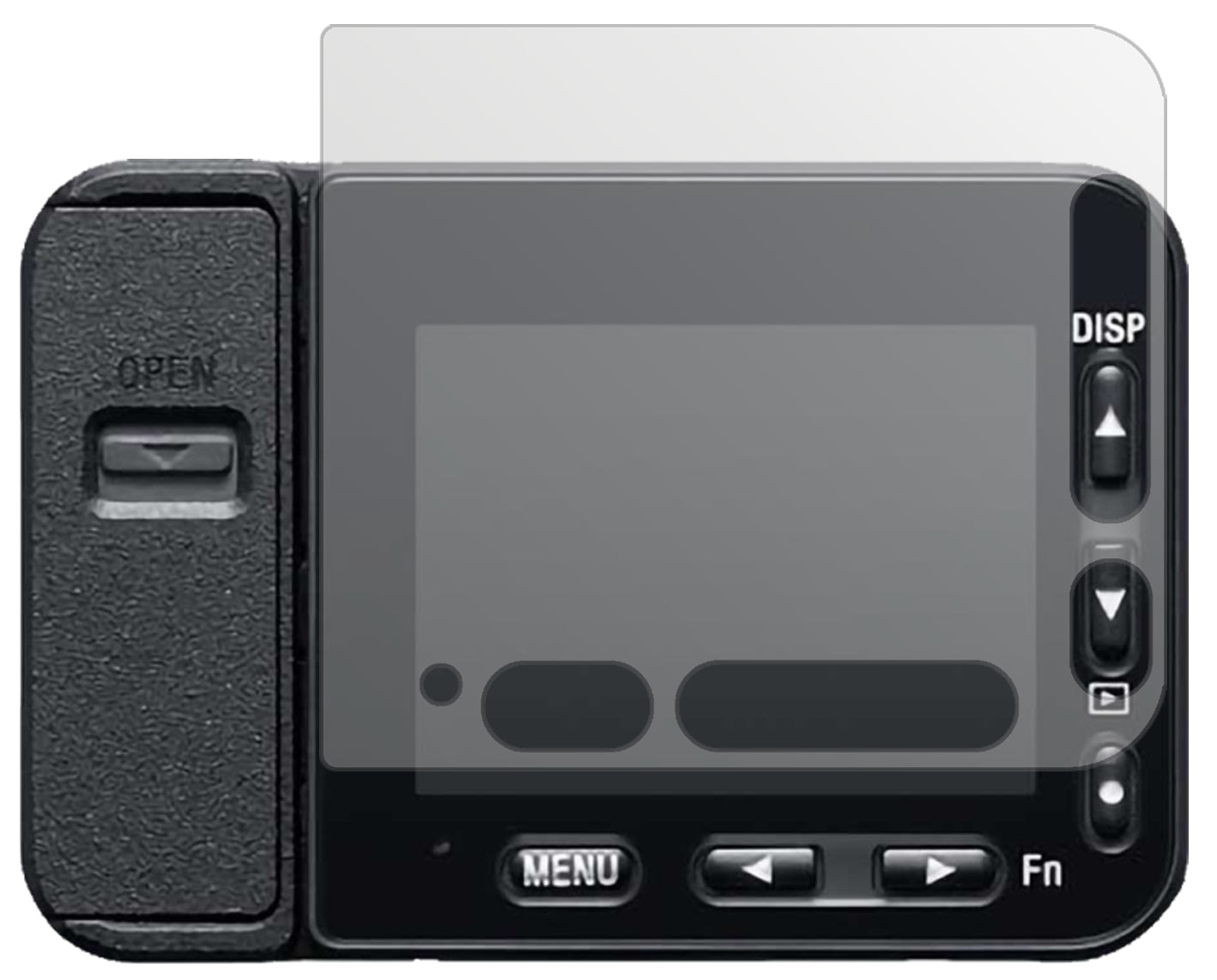 SonyDSC-RX0M2 mit aufgebrachter dipos Displayschutzfolie, die lästige Fingerabdrücke minimiert