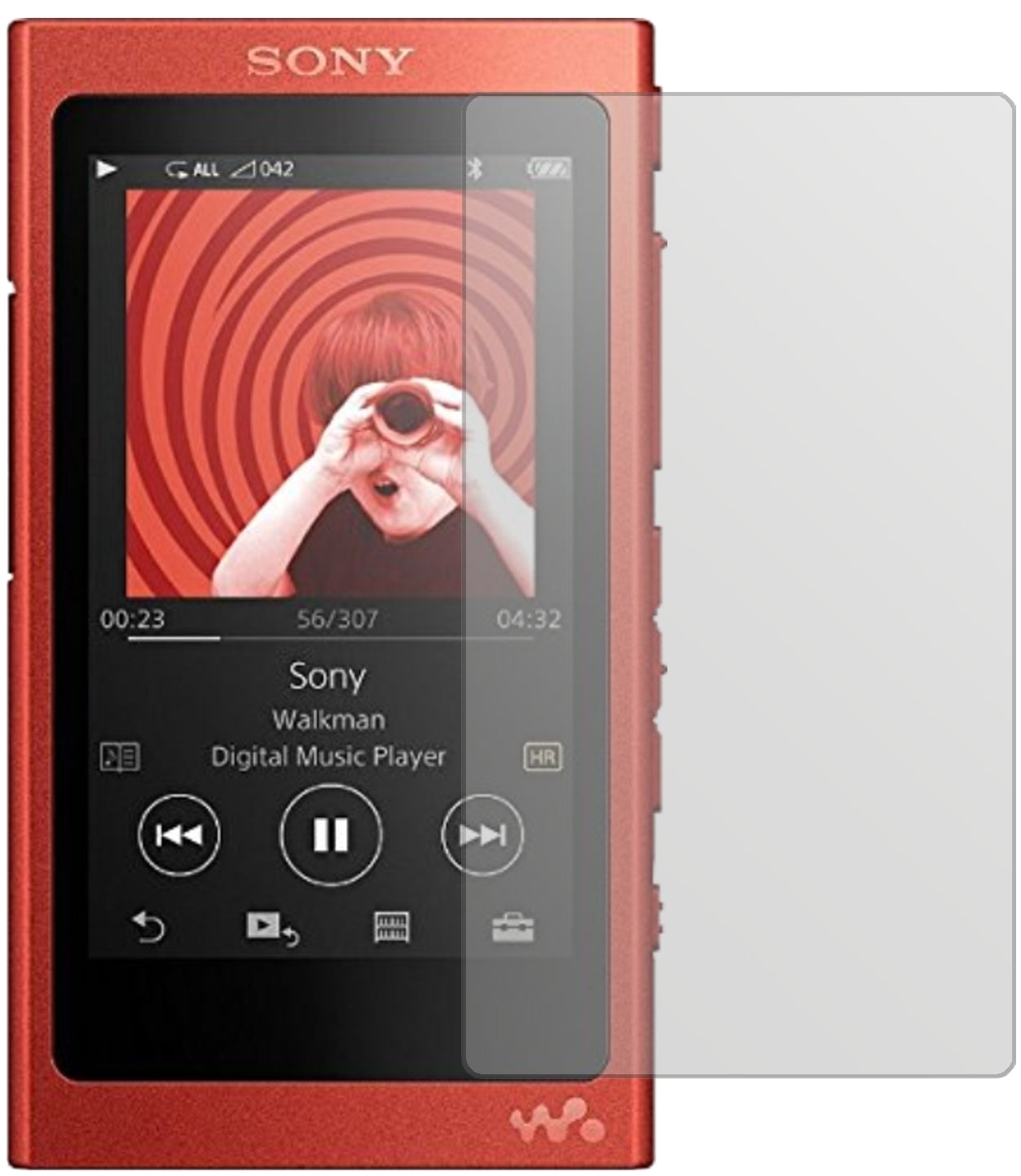 SonyWalkman NW-A35HN mit aufgebrachter dipos Displayschutzfolie, die lästige Fingerabdrücke minimiert