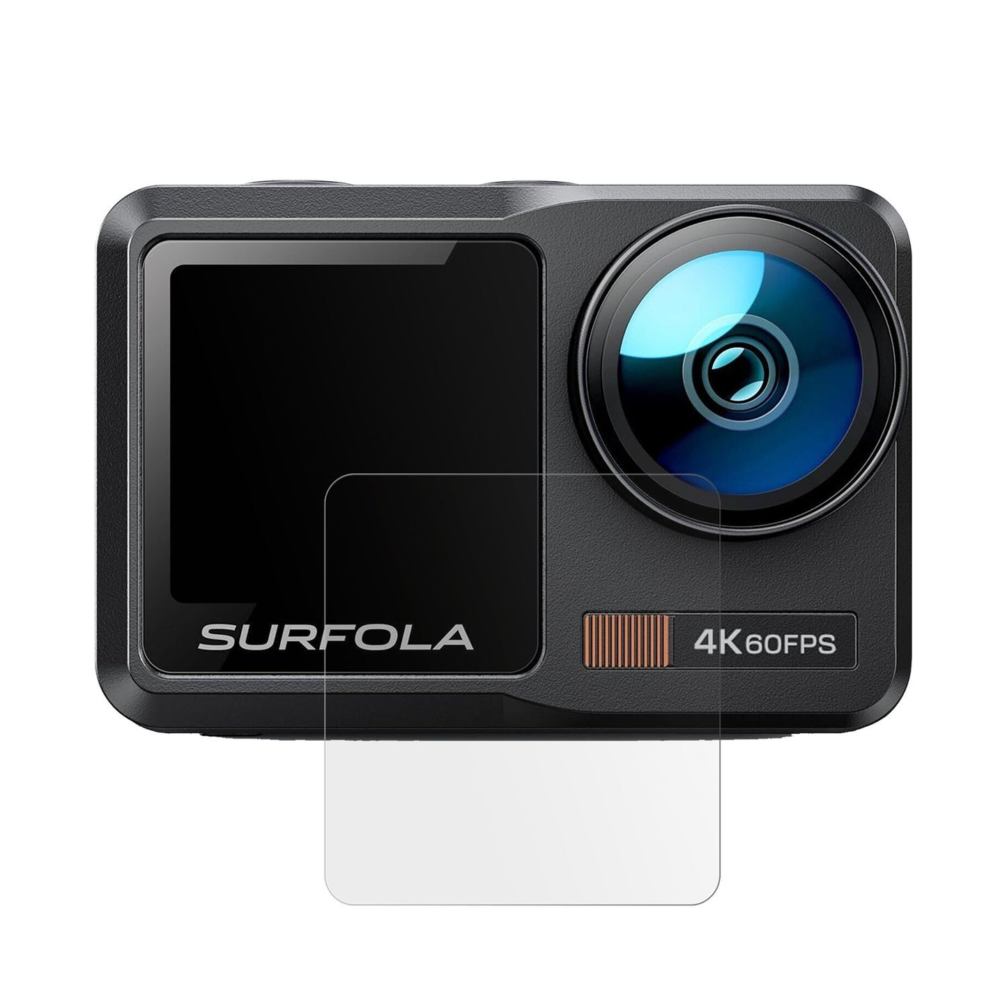 SurfolaSF630 Action Cam mit aufgebrachter dipos Displayschutzfolie, die lästige Fingerabdrücke minimiert