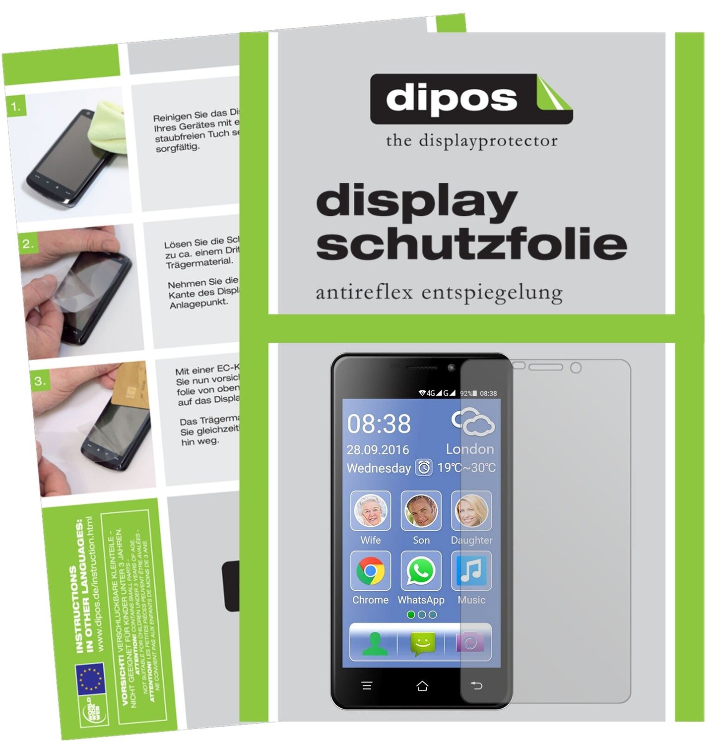 SwiteleSmart M2 mit aufgebrachter dipos Displayschutzfolie, die lästige Fingerabdrücke minimiert
