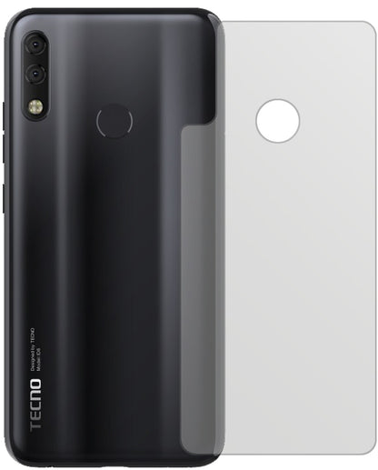 TecnoCamon 11 Pro Rückseite mit aufgebrachter dipos Displayschutzfolie, die lästige Fingerabdrücke minimiert