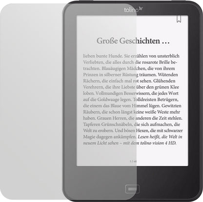 TolinoVision HD4 mit aufgebrachter dipos Displayschutzfolie, die lästige Fingerabdrücke minimiert