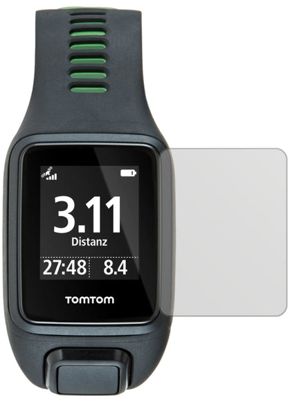 TomTomRunner 3 mit aufgebrachter dipos Displayschutzfolie, die lästige Fingerabdrücke minimiert