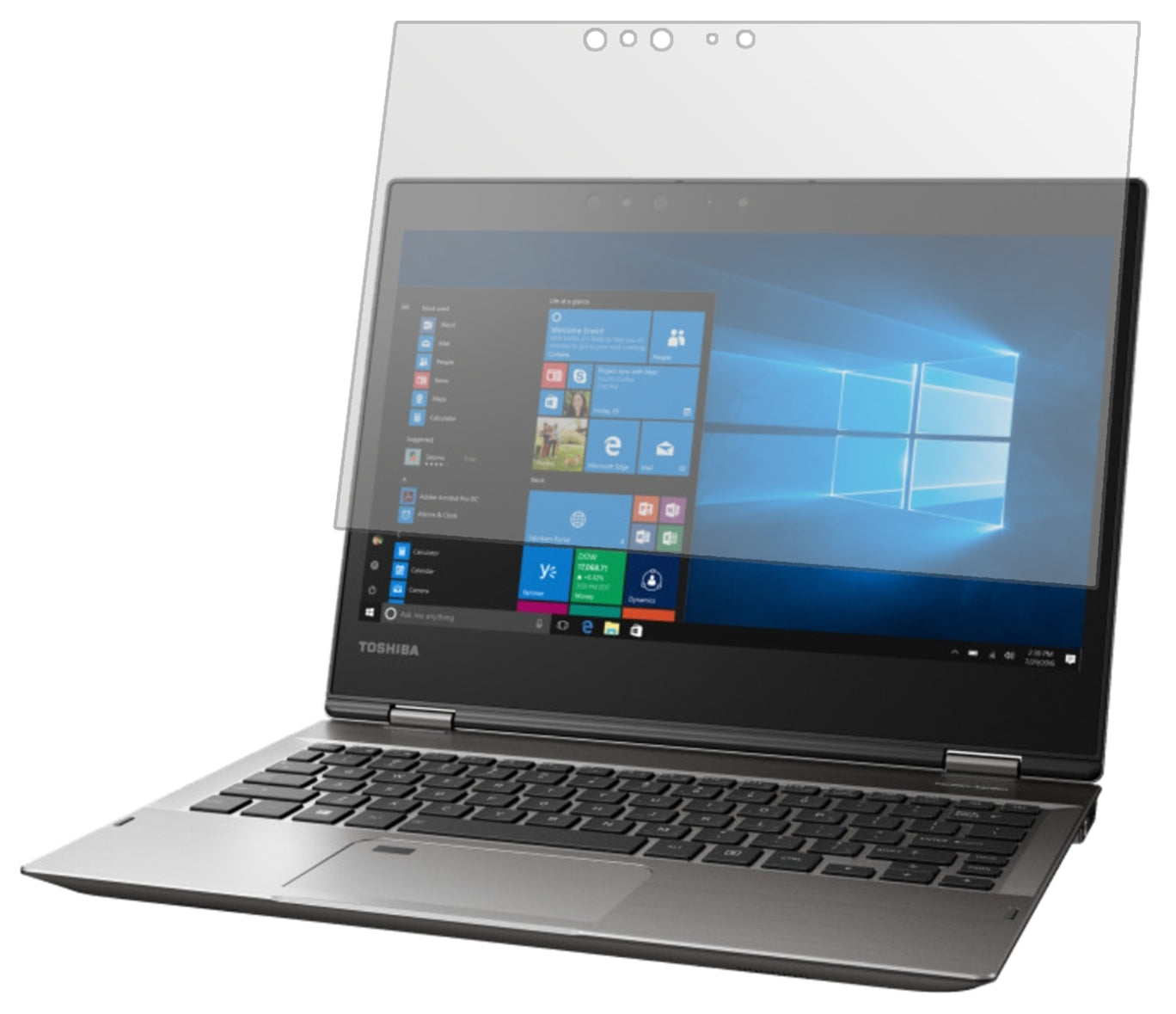 ToshibaPortégé X20W mit aufgebrachter dipos Displayschutzfolie, die lästige Fingerabdrücke minimiert
