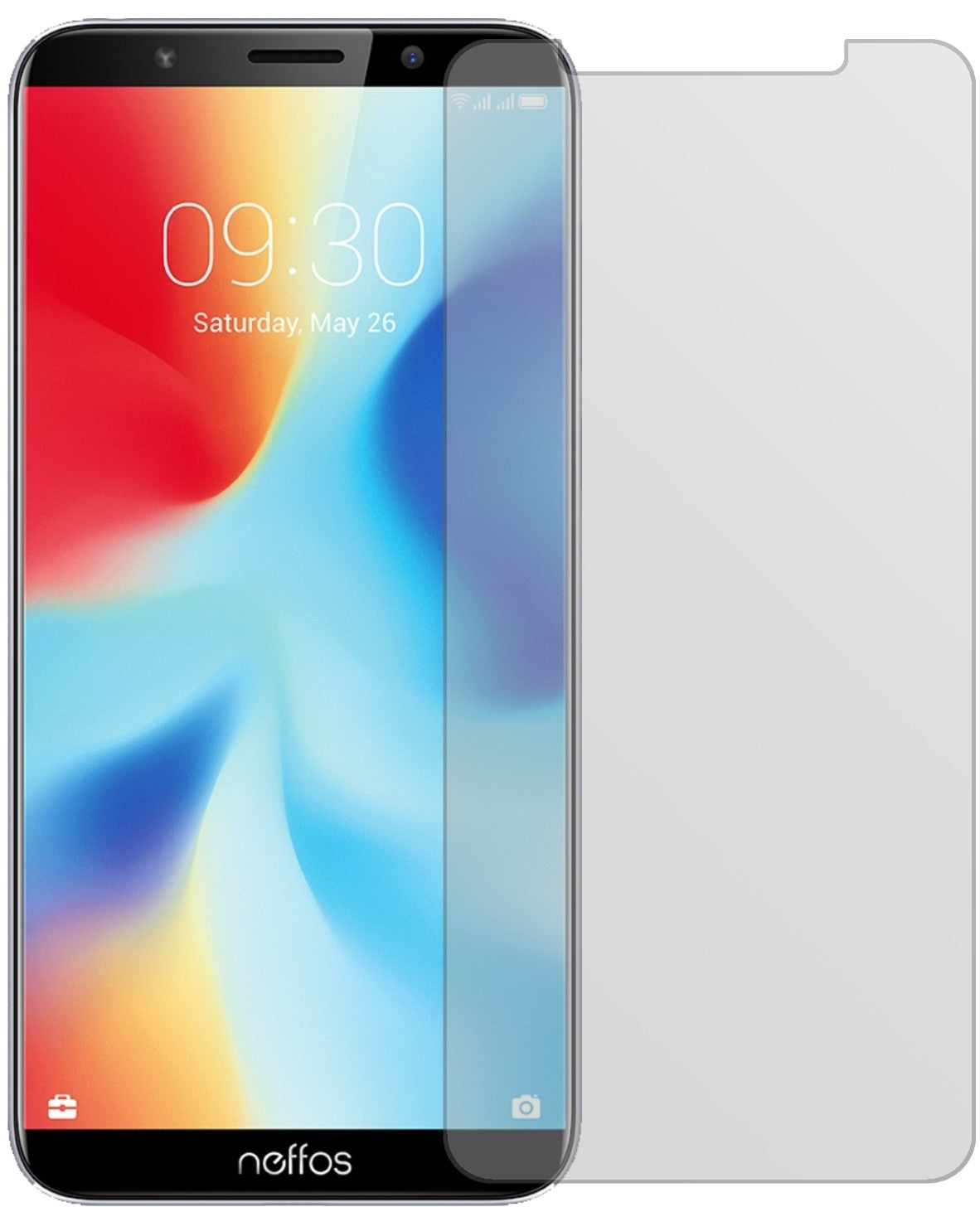 TP-LinkNeffos C9A mit aufgebrachter dipos Displayschutzfolie, die lästige Fingerabdrücke minimiert