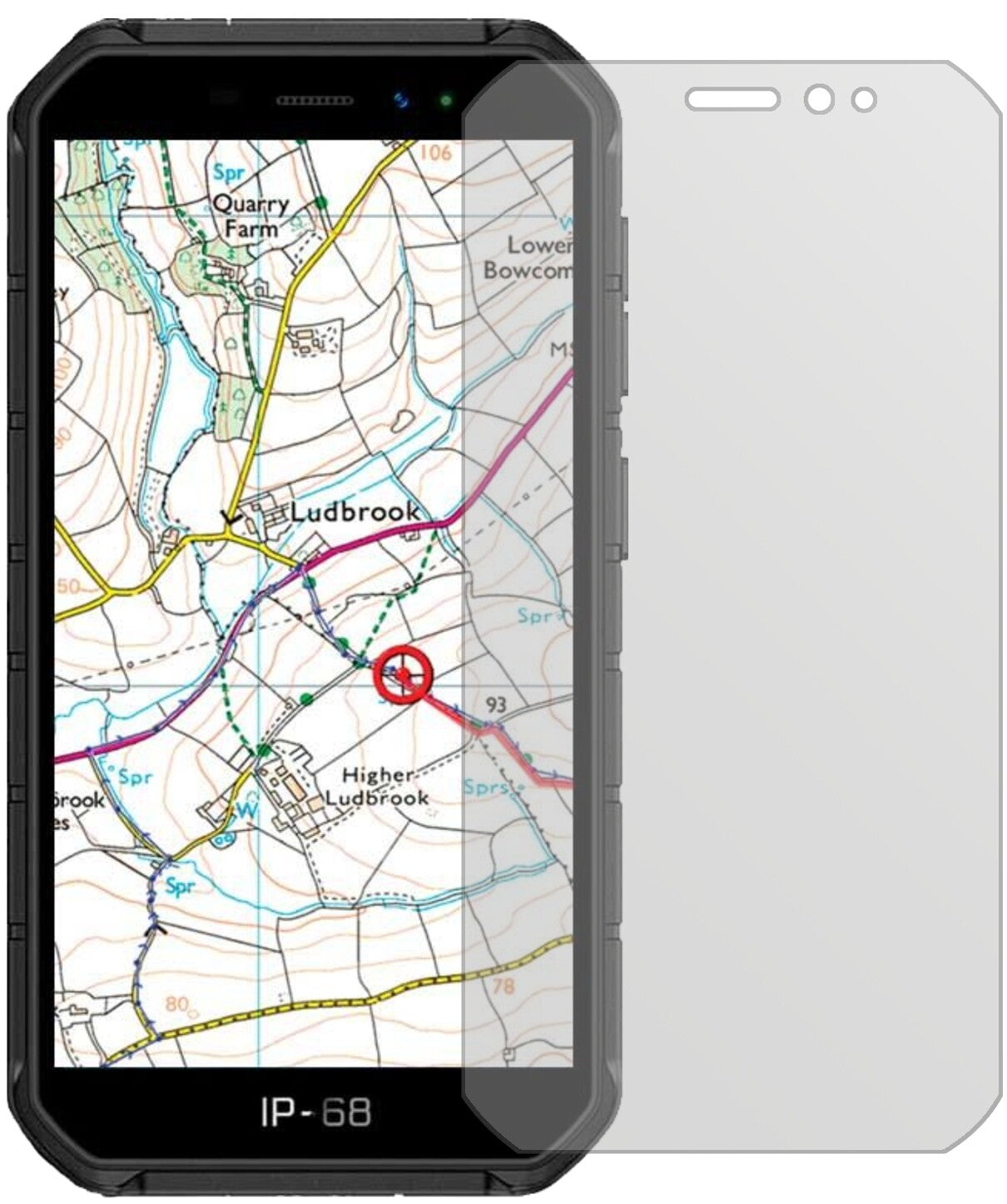 UlefoneArmor X7 Pro mit aufgebrachter dipos Displayschutzfolie, die lästige Fingerabdrücke minimiert
