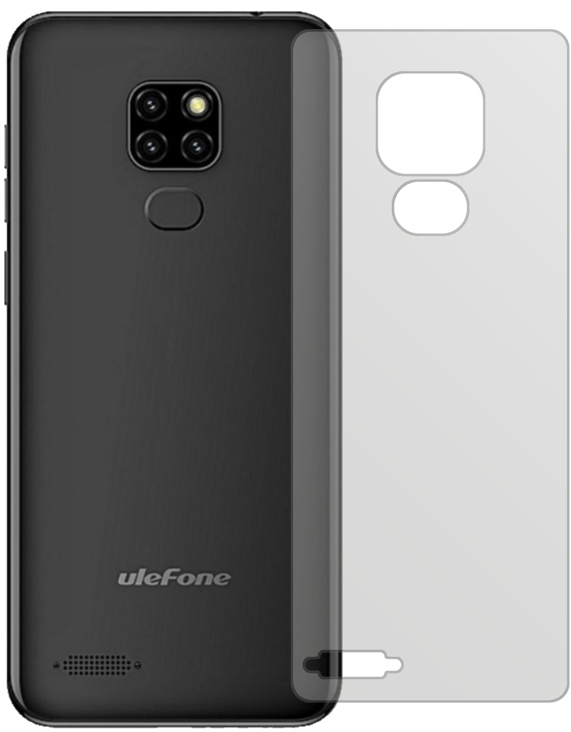 UlefoneNote 7P Rückseite mit aufgebrachter dipos Displayschutzfolie, die lästige Fingerabdrücke minimiert
