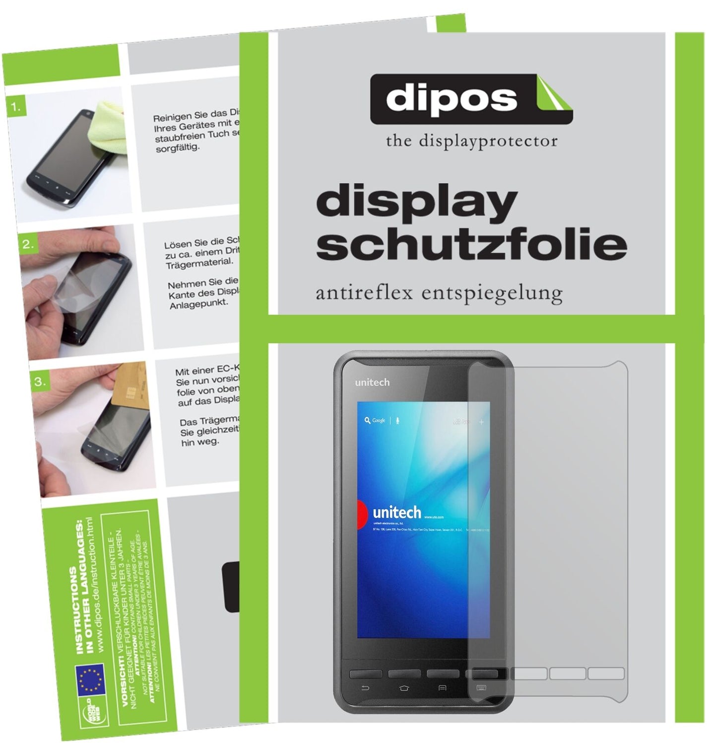 UnitechPA700 mit aufgebrachter dipos Displayschutzfolie, die lästige Fingerabdrücke minimiert