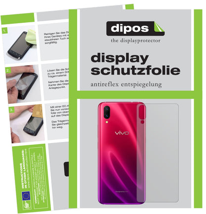 VivoX23 Symphony Rückseite mit aufgebrachter dipos Displayschutzfolie, die lästige Fingerabdrücke minimiert