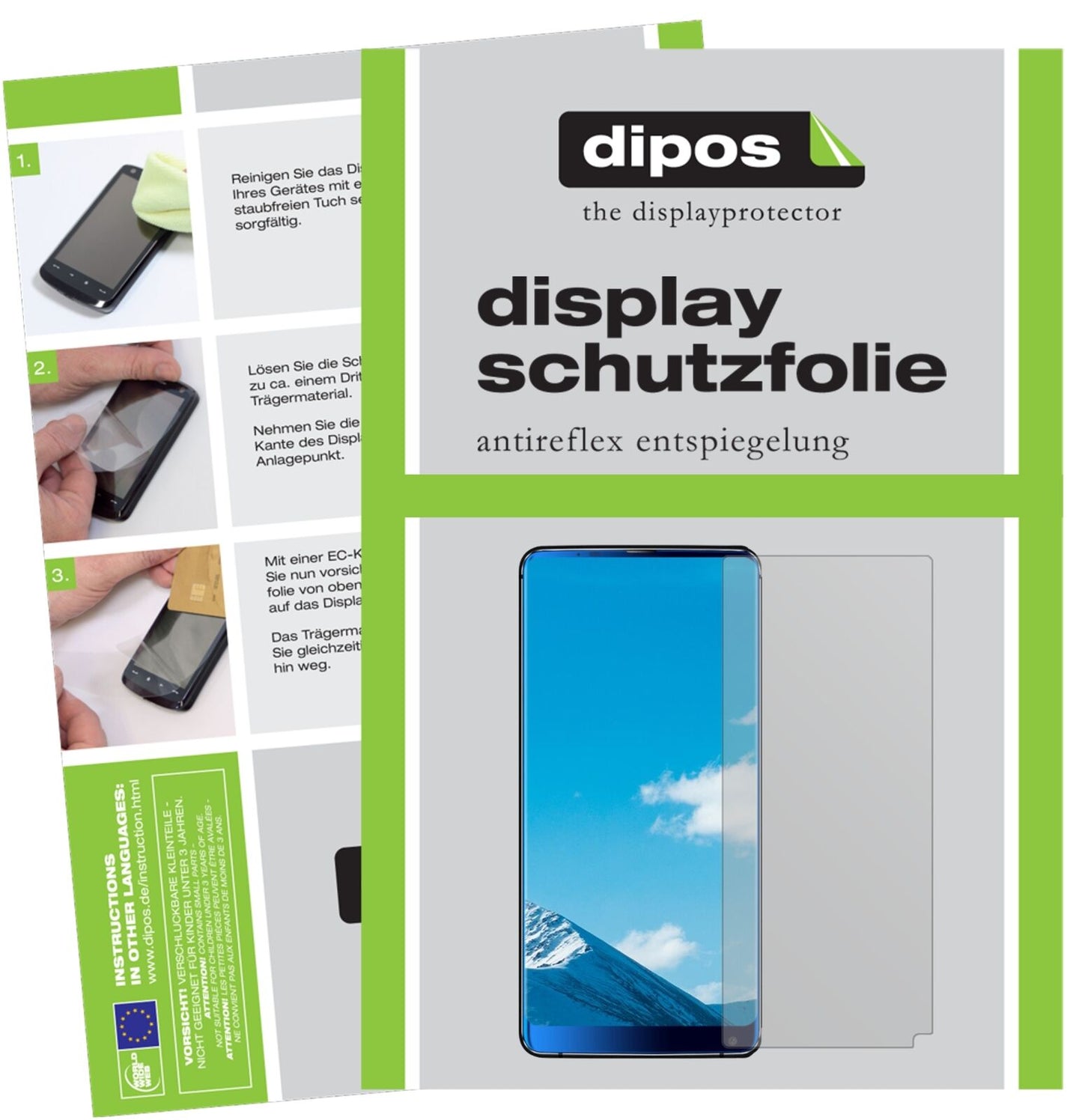 VKWORLDS8 mit aufgebrachter dipos Displayschutzfolie, die lästige Fingerabdrücke minimiert