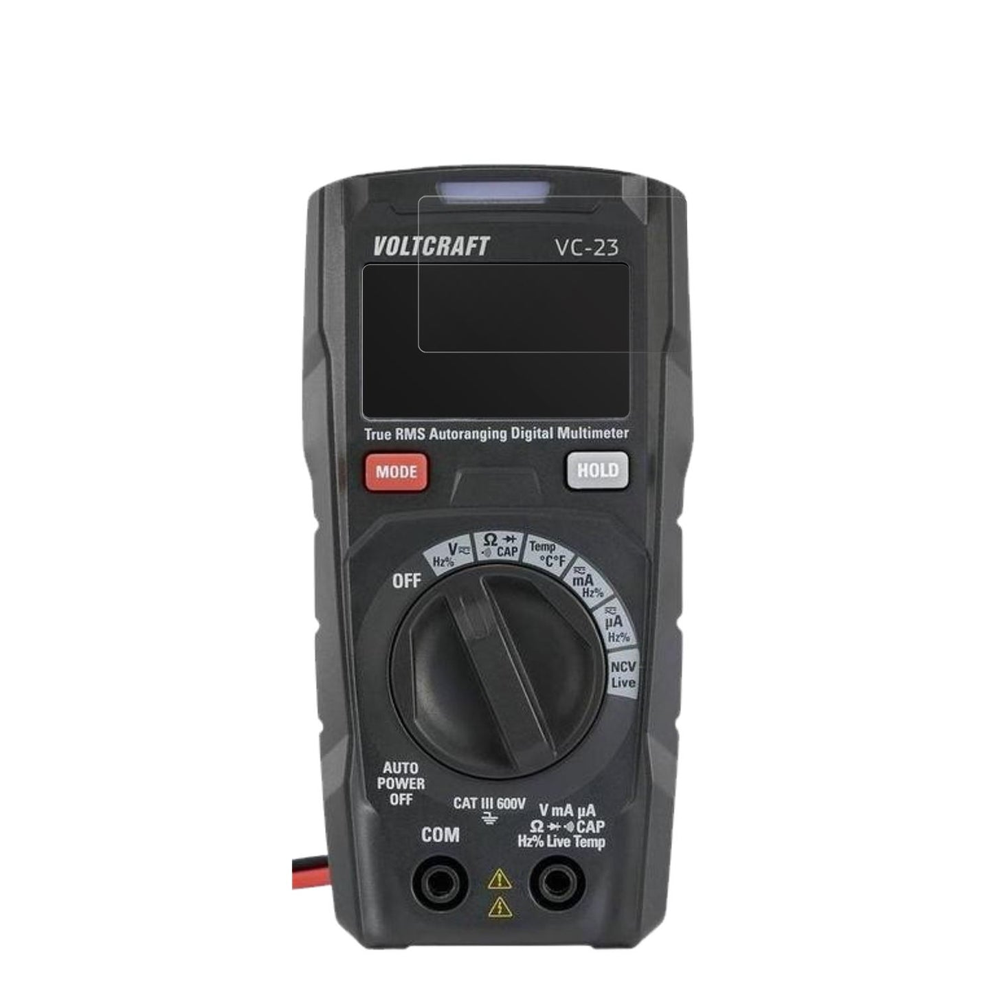 VoltcraftVC191 mit aufgebrachter dipos Displayschutzfolie, die lästige Fingerabdrücke minimiert