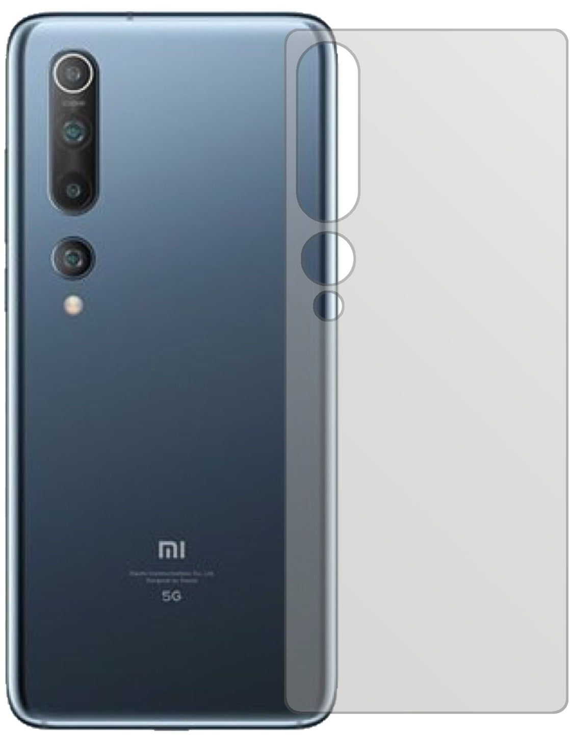 XiaomiMi 10 Pro Rückseite mit aufgebrachter dipos Displayschutzfolie, die lästige Fingerabdrücke minimiert