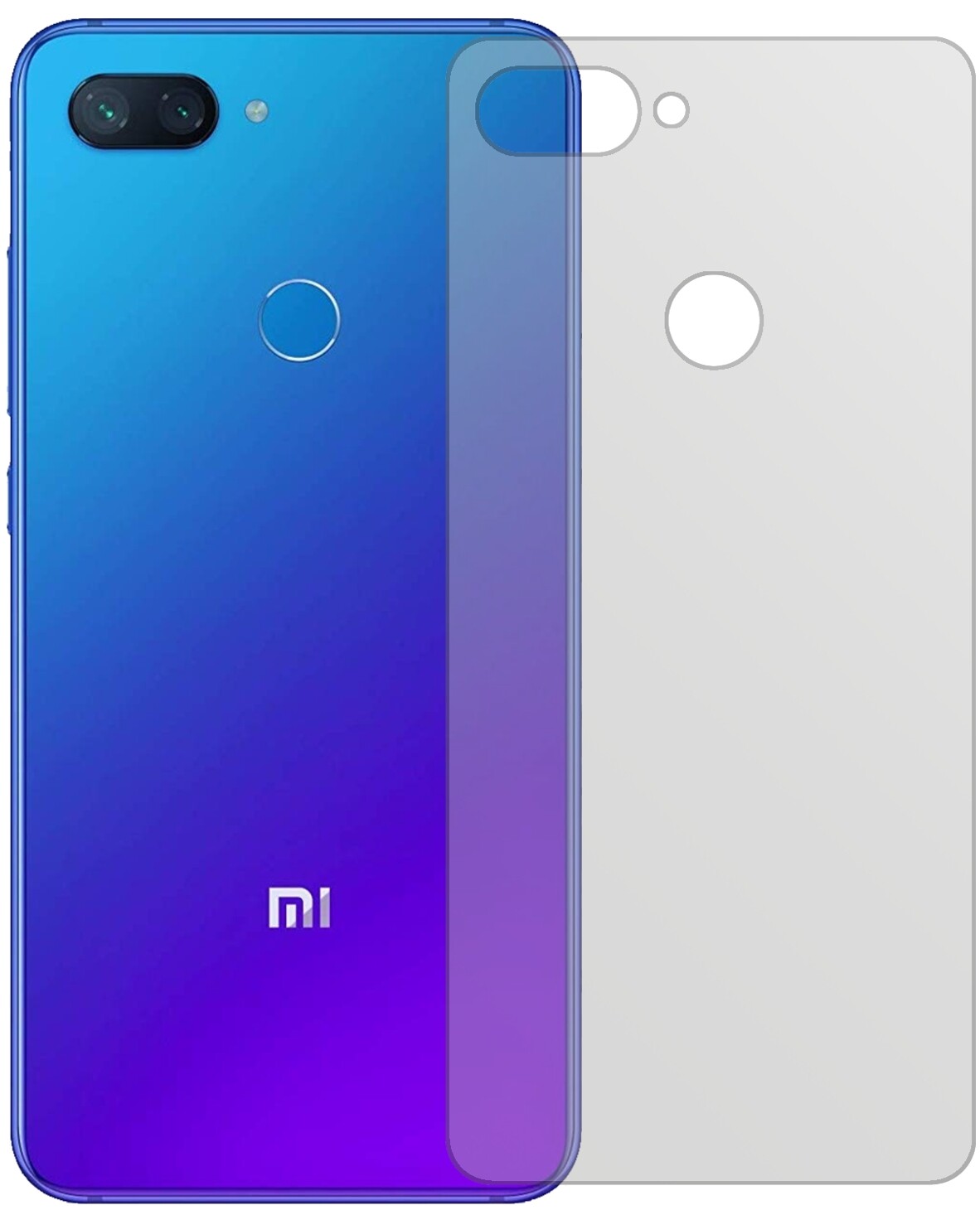 XiaomiMi 8 Lite Rückseite mit aufgebrachter dipos Displayschutzfolie, die lästige Fingerabdrücke minimiert