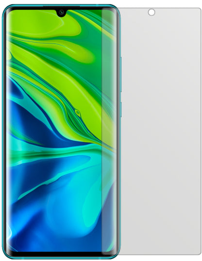 XiaomiMi Note 10 mit aufgebrachter dipos Displayschutzfolie, die lästige Fingerabdrücke minimiert