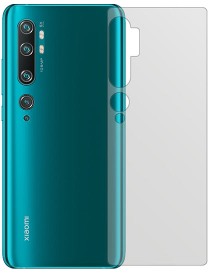 XiaomiMi Note 10 Rückseite mit aufgebrachter dipos Displayschutzfolie, die lästige Fingerabdrücke minimiert