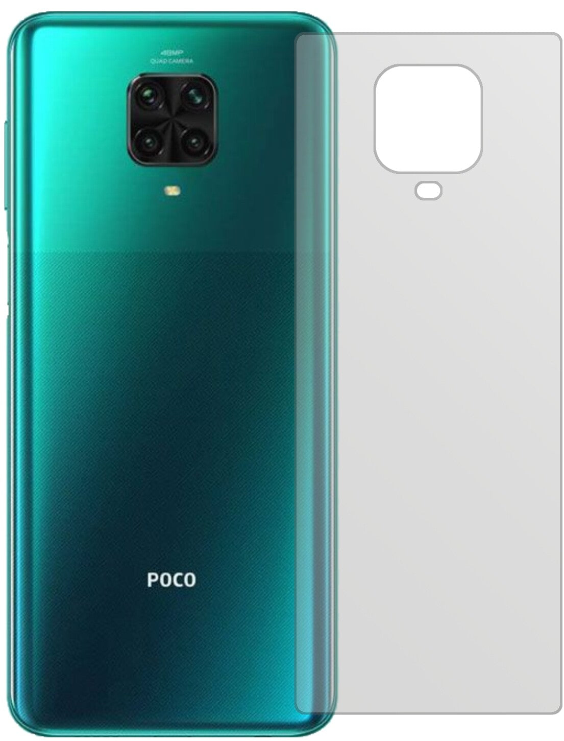 XiaomiPoco M2 Pro Rückseite mit aufgebrachter dipos Displayschutzfolie, die lästige Fingerabdrücke minimiert