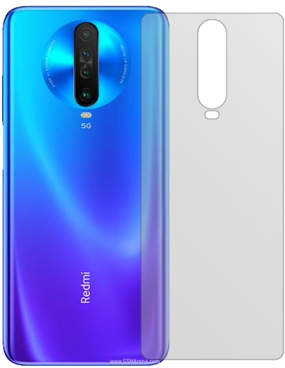 XiaomiRedmi K30 Rückseite mit aufgebrachter dipos Displayschutzfolie, die lästige Fingerabdrücke minimiert