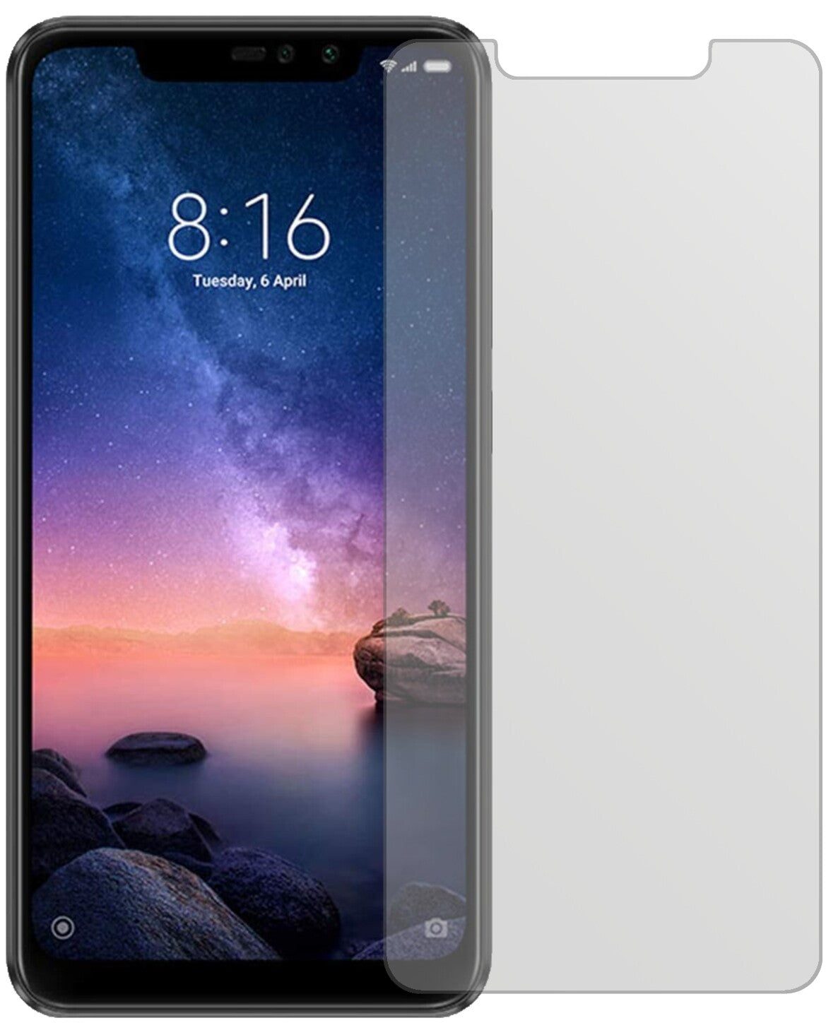 XiaomiRedmi Note 6 Pro mit aufgebrachter dipos Displayschutzfolie, die lästige Fingerabdrücke minimiert