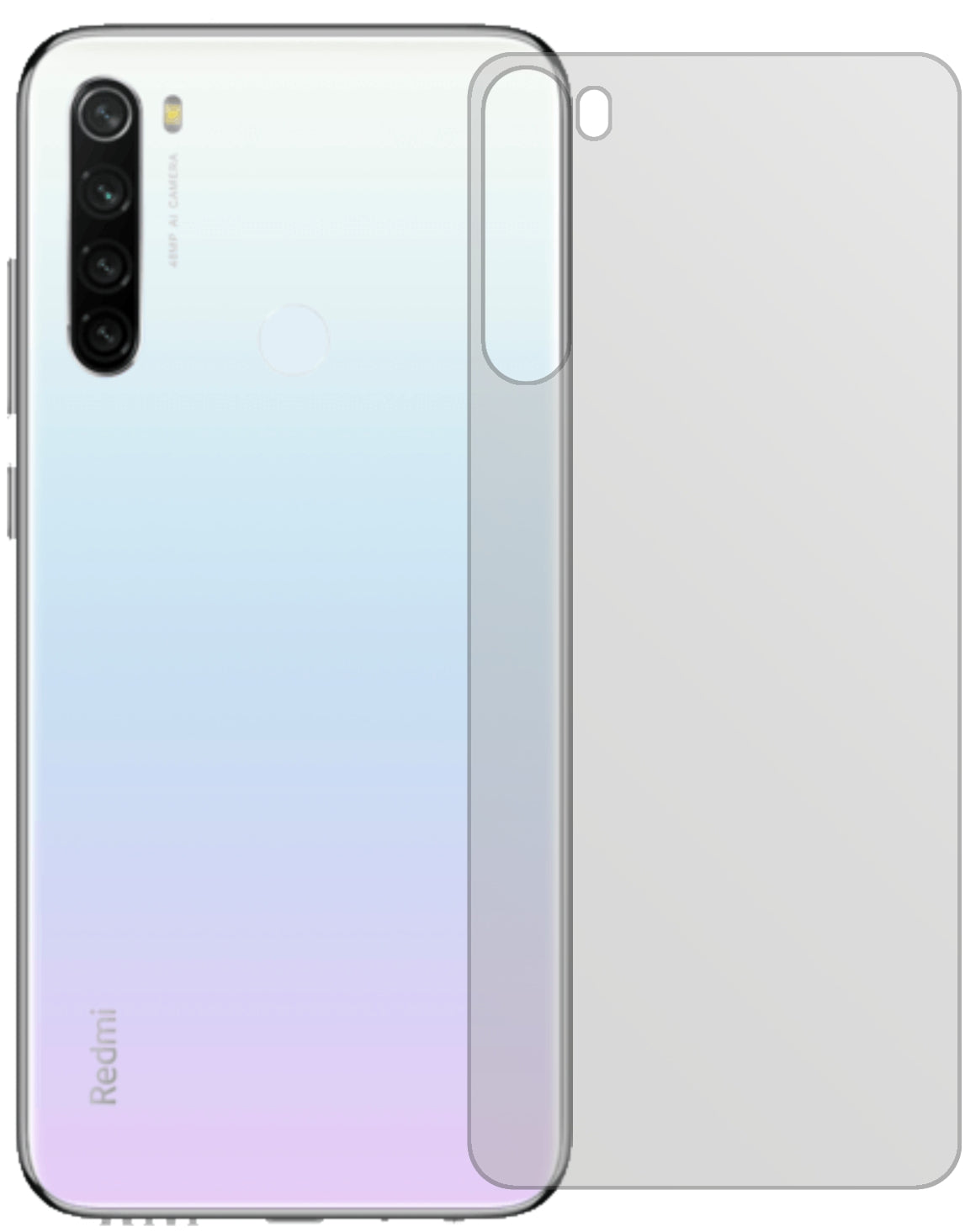 XiaomiRedmi Note 8T Rückseite mit aufgebrachter dipos Displayschutzfolie, die lästige Fingerabdrücke minimiert