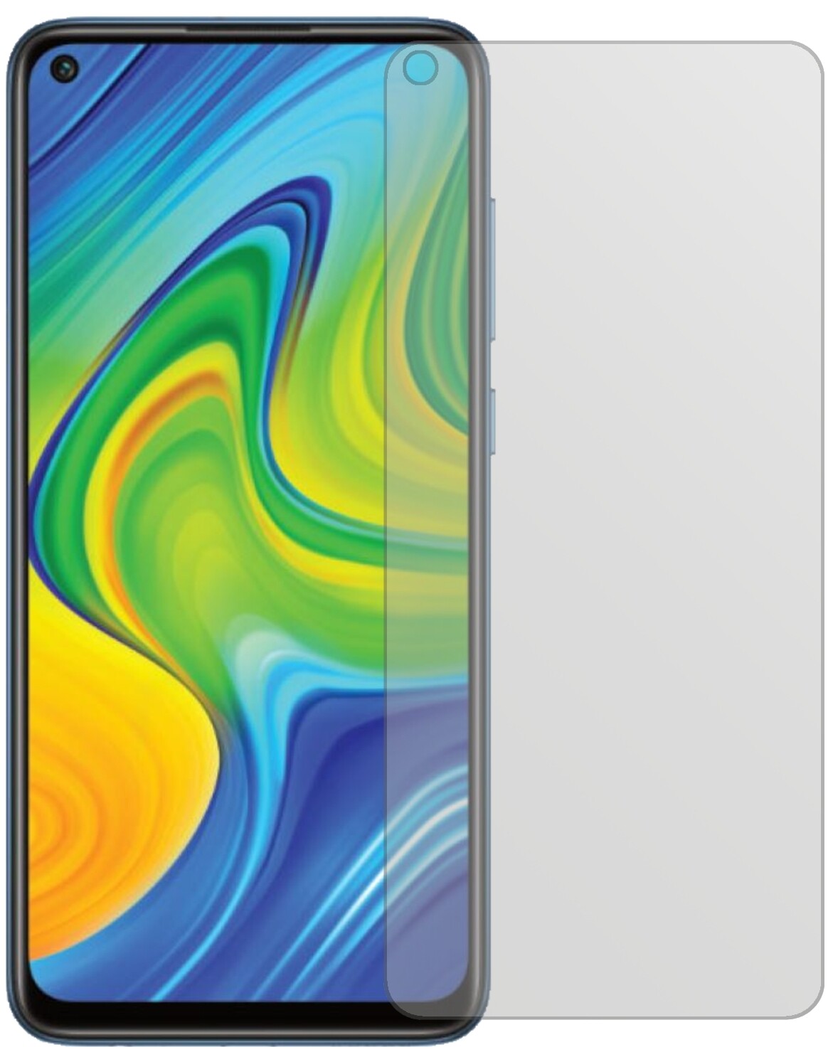 XiaomiRedmi Note 9 mit aufgebrachter dipos Displayschutzfolie, die lästige Fingerabdrücke minimiert