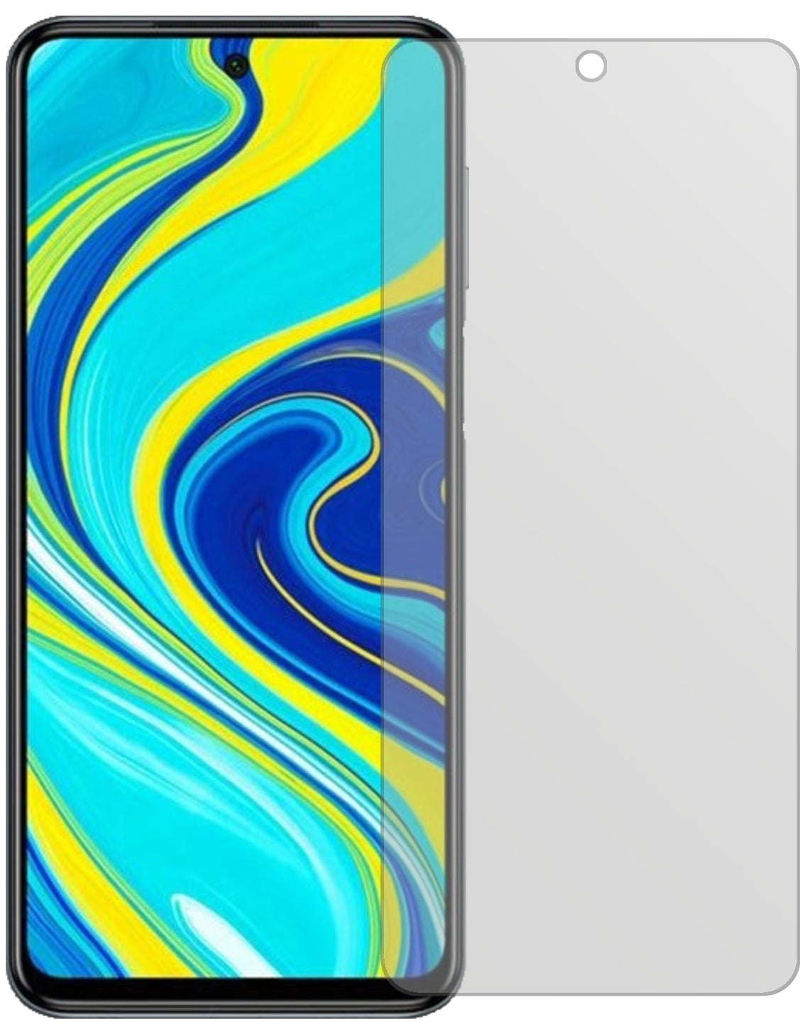 XiaomiRedmi Note 9S mit aufgebrachter dipos Displayschutzfolie, die lästige Fingerabdrücke minimiert
