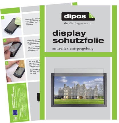 XoroDPF 21A2 mit aufgebrachter dipos Displayschutzfolie, die lästige Fingerabdrücke minimiert
