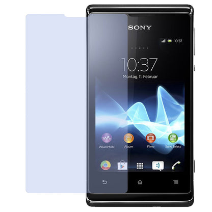 Xperia E / Xperia E dualSony mit aufgebrachter dipos Displayschutzfolie, die lästige Fingerabdrücke minimiert