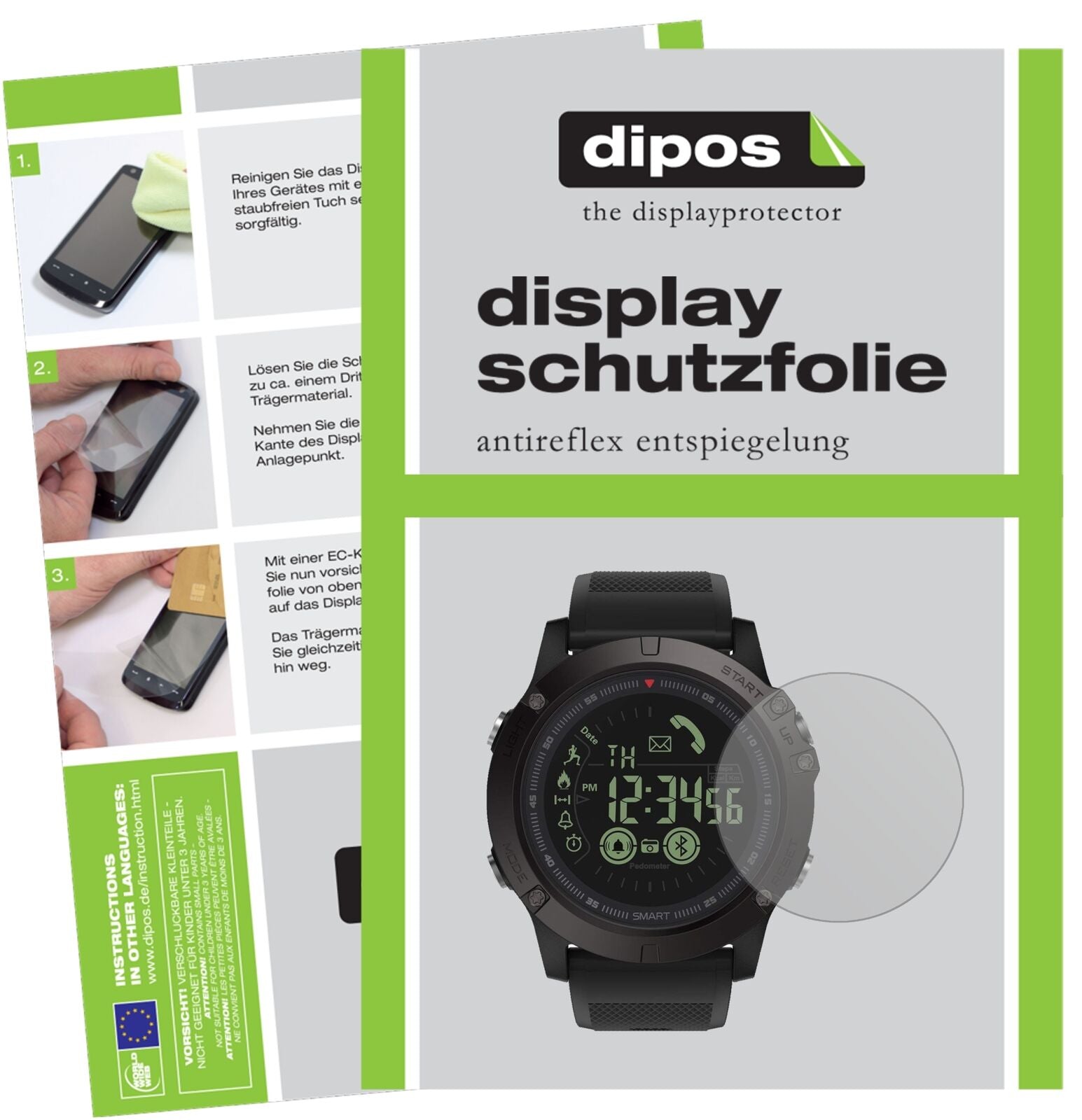 ZeblazeVIBE 3 mit aufgebrachter dipos Displayschutzfolie, die lästige Fingerabdrücke minimiert