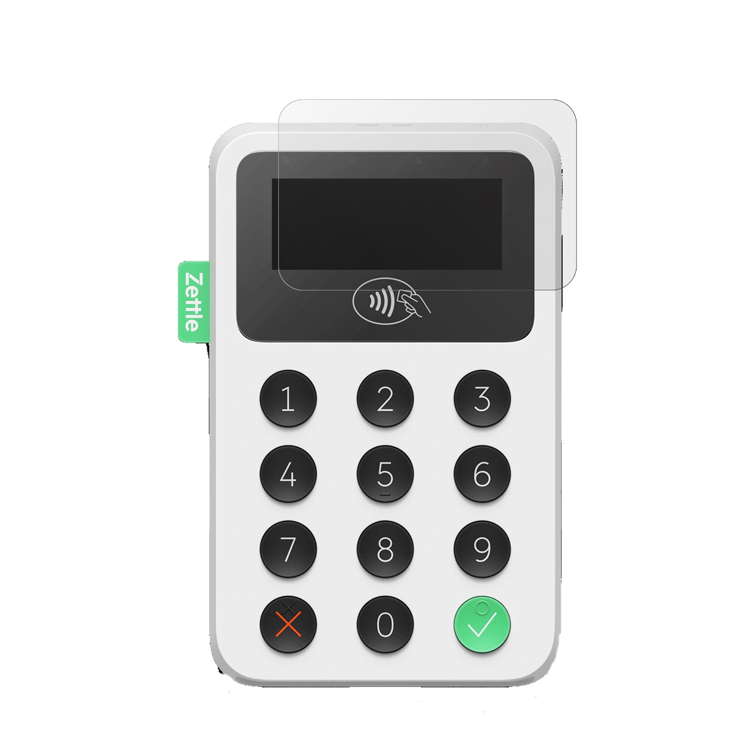 ZettleReader 2 mit aufgebrachter dipos Displayschutzfolie, die lästige Fingerabdrücke minimiert