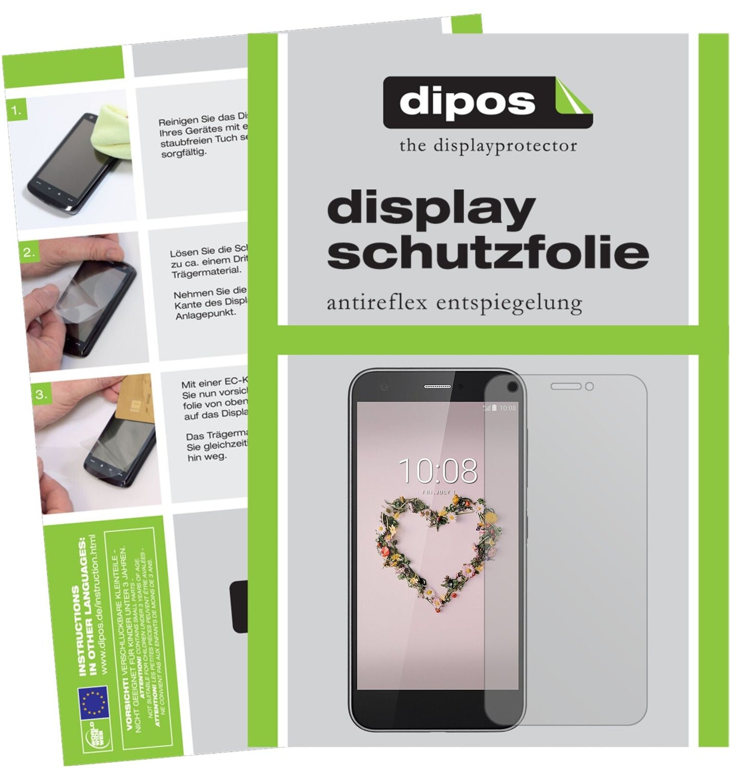 ZTEBlade A512 mit aufgebrachter dipos Displayschutzfolie, die lästige Fingerabdrücke minimiert