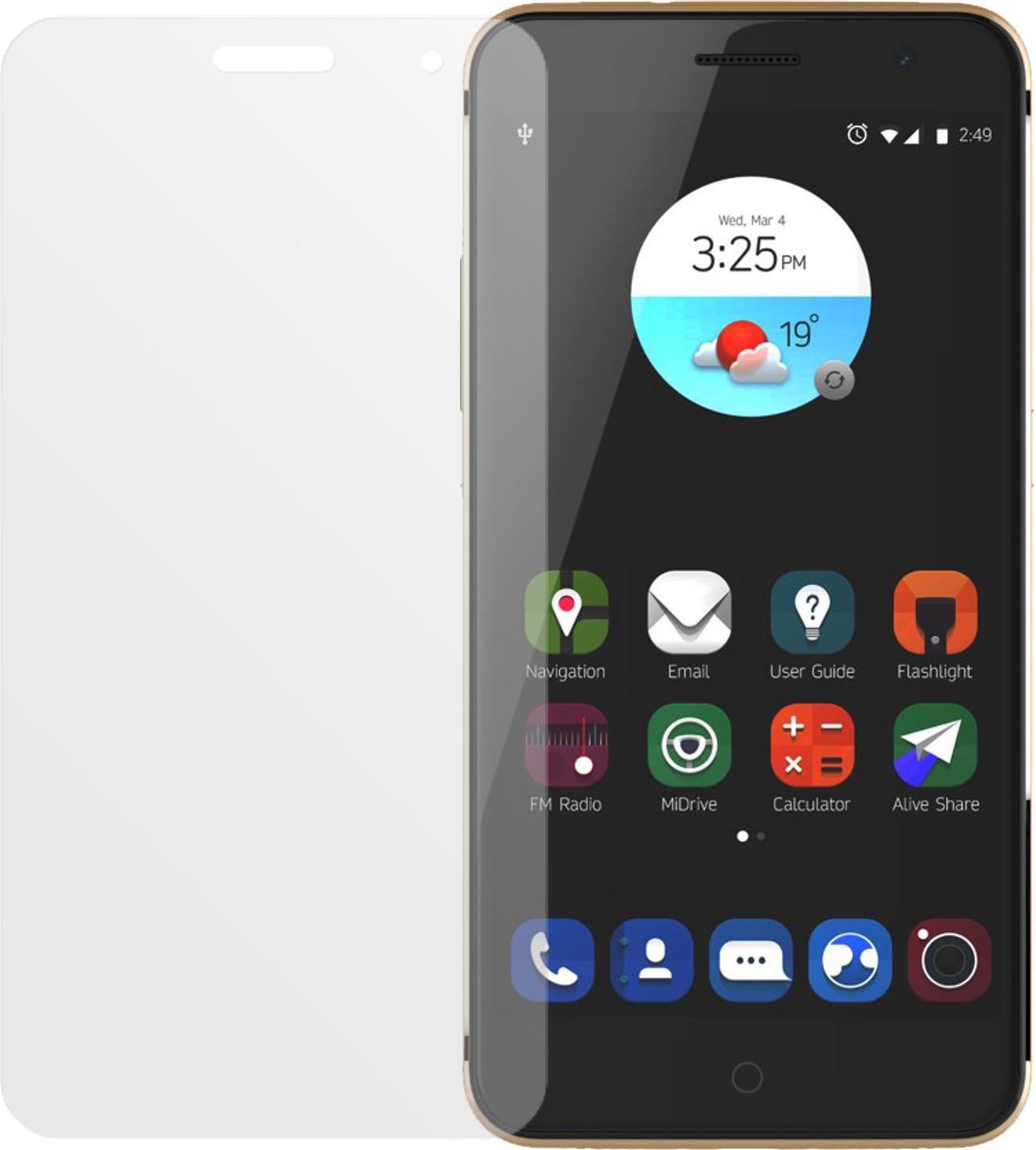 ZTEBlade V7 mit aufgebrachter dipos Displayschutzfolie, die lästige Fingerabdrücke minimiert