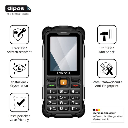 Klare Displayschutzfolie von dipos passend für Logicom Xtrem 60, 9H kratzfest und blasenfrei montiert