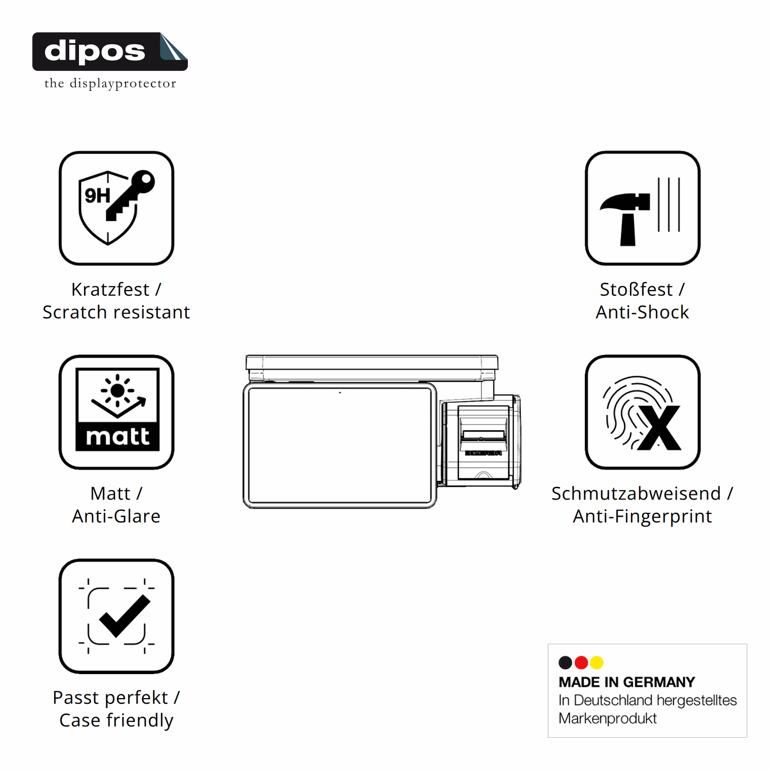 Displayschutz hergestellt in Deutschland, höchste Qualität made in Germany
