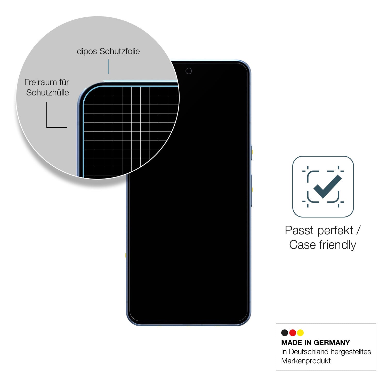 Schutzglasfolie mit optimaler Passform, zur Verwendung mit Hüllen geeignet