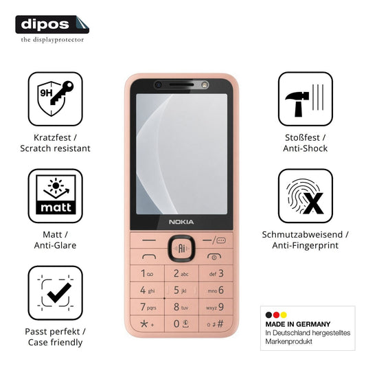 Matte Displayschutzfolie von dipos passend für Nokia 250 4G Smart, 9H kratzfest und blasenfrei montiert