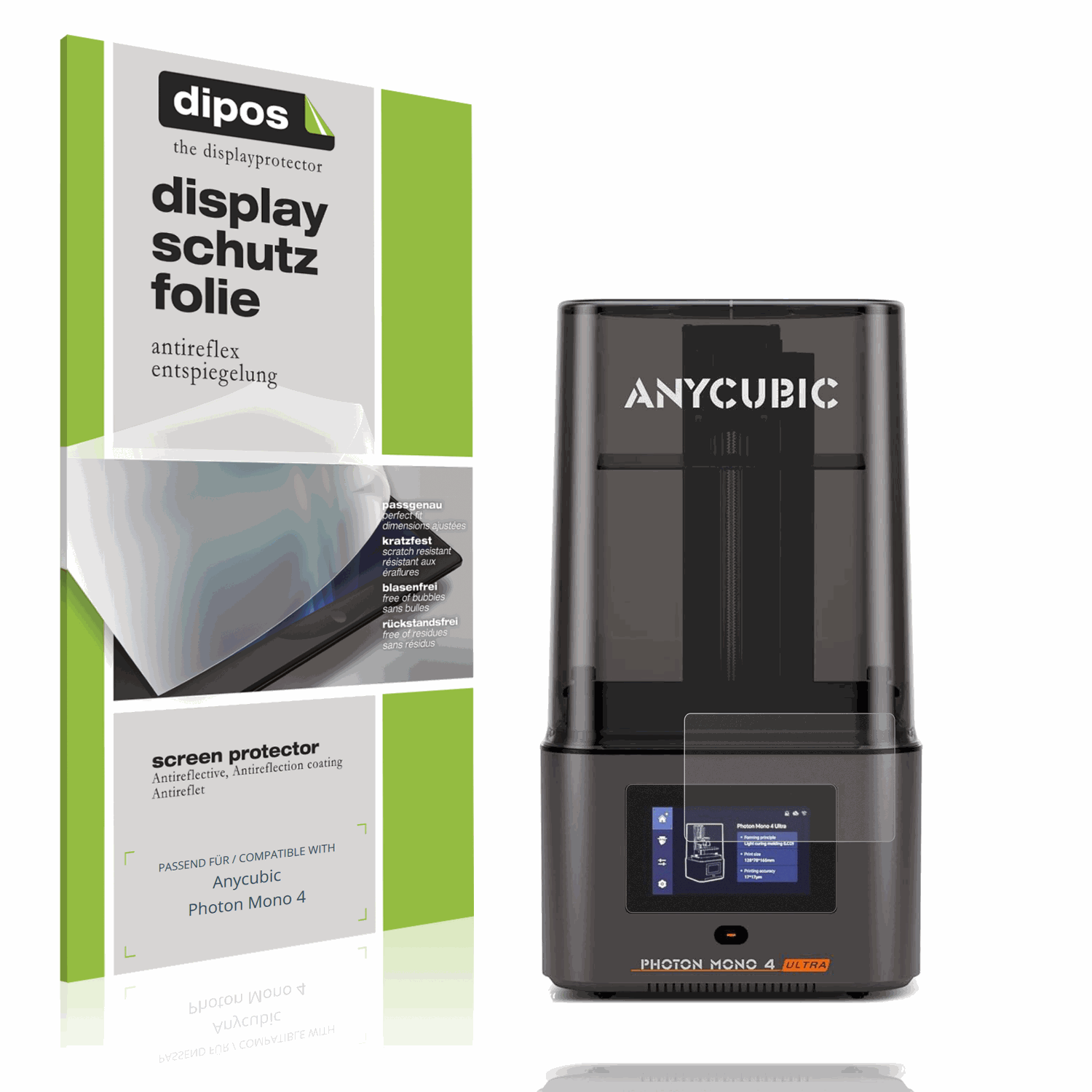 Matte Displayschutzfolie von dipos passend für Anycubic Photon Mono 4, präziser Zuschnitt und blasenfrei montiert