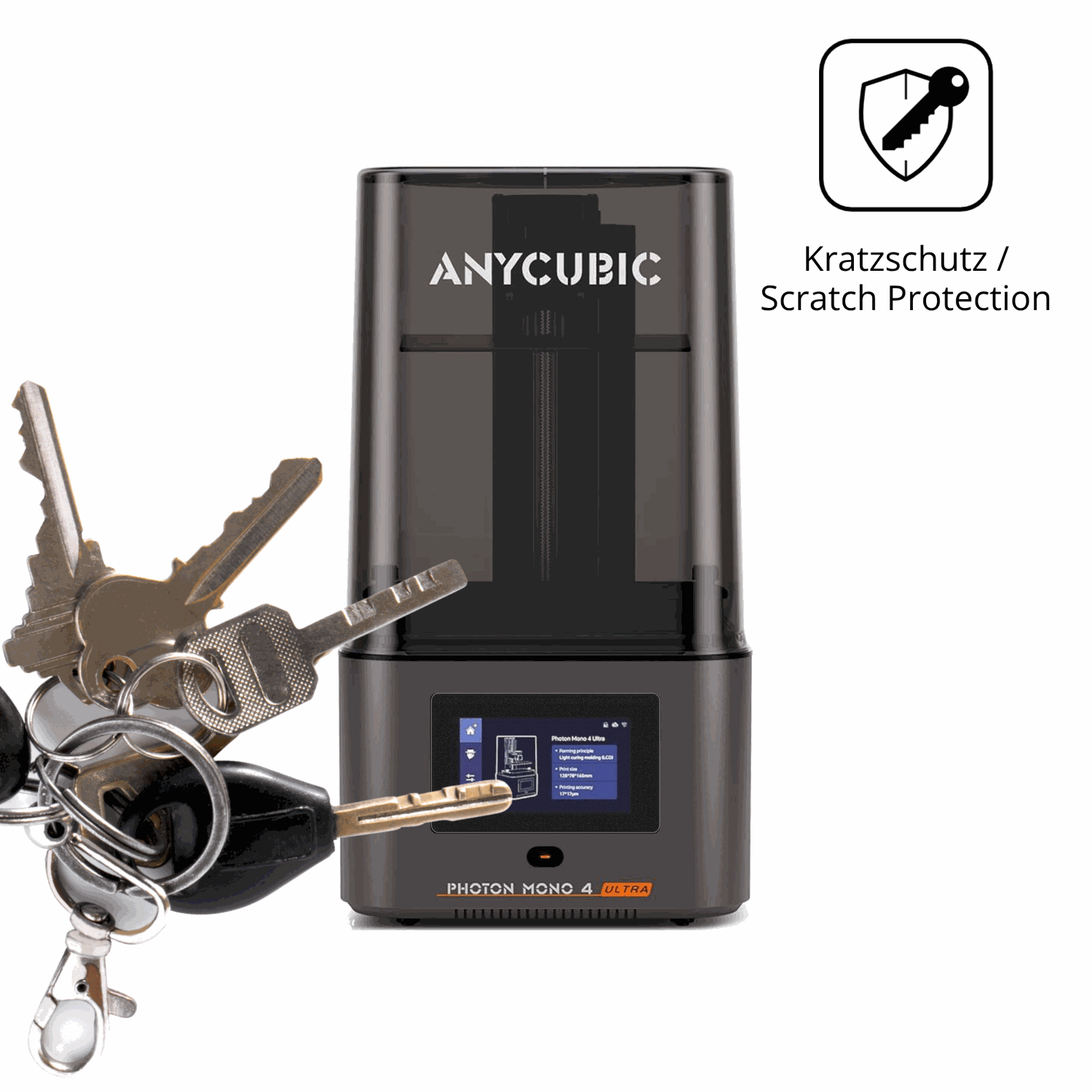 Schutz gegen Kratzer auf dem Anycubic Photon Mono 4 Glas durch Schlüssel oder Ähnliches