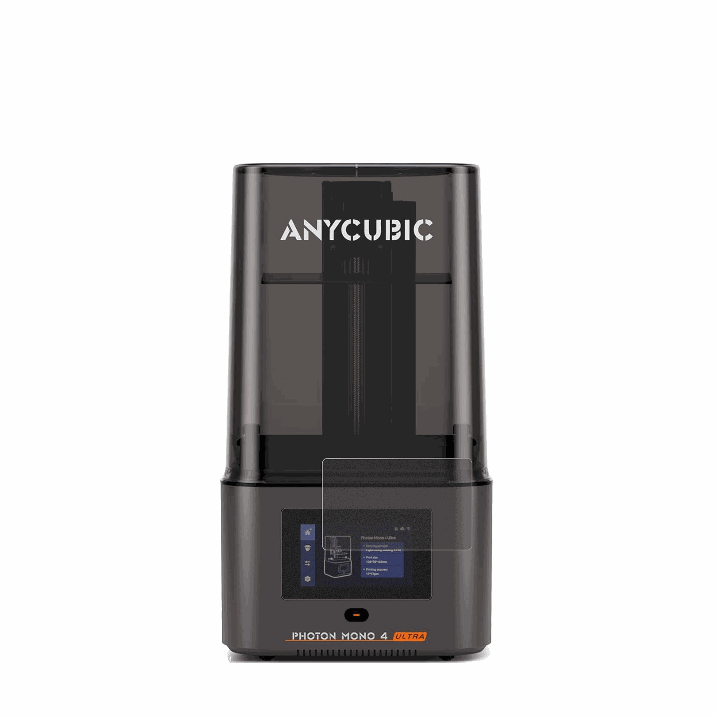 AnycubicPhoton Mono 4 mit aufgebrachtem dipos Displayschutz, der seitliche Einblicke blockiert