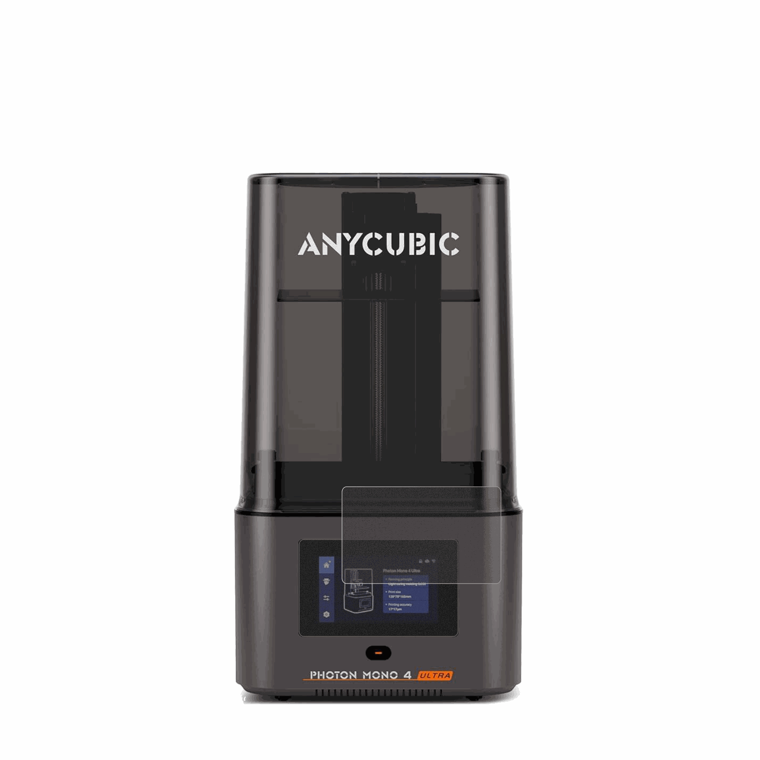 AnycubicPhoton Mono 4 mit aufgebrachtem dipos Displayschutz, der seitliche Einblicke blockiert