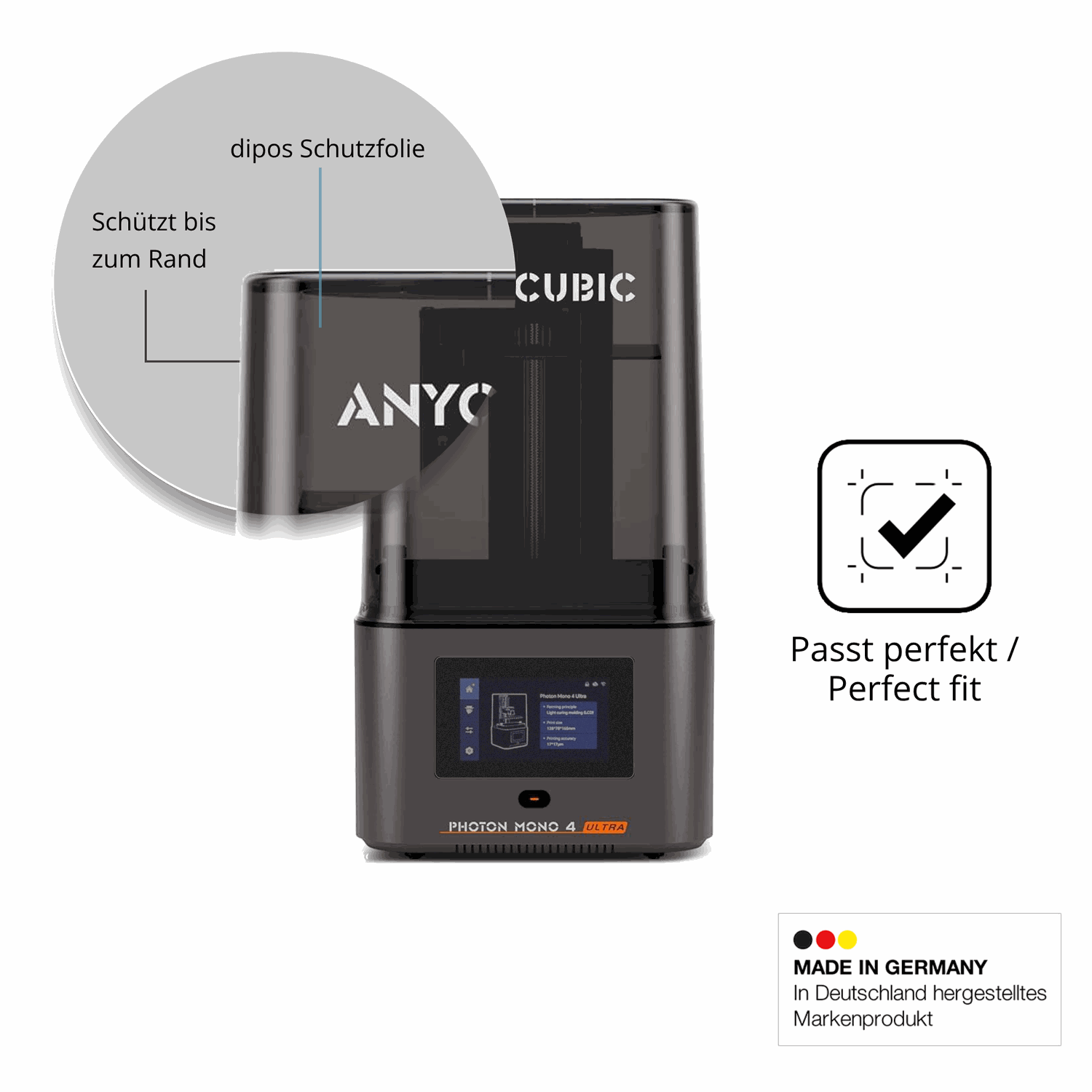 Schutz gegen Kratzer auf dem Anycubic Photon Mono 4 Glas durch Schlüssel oder Ähnliches