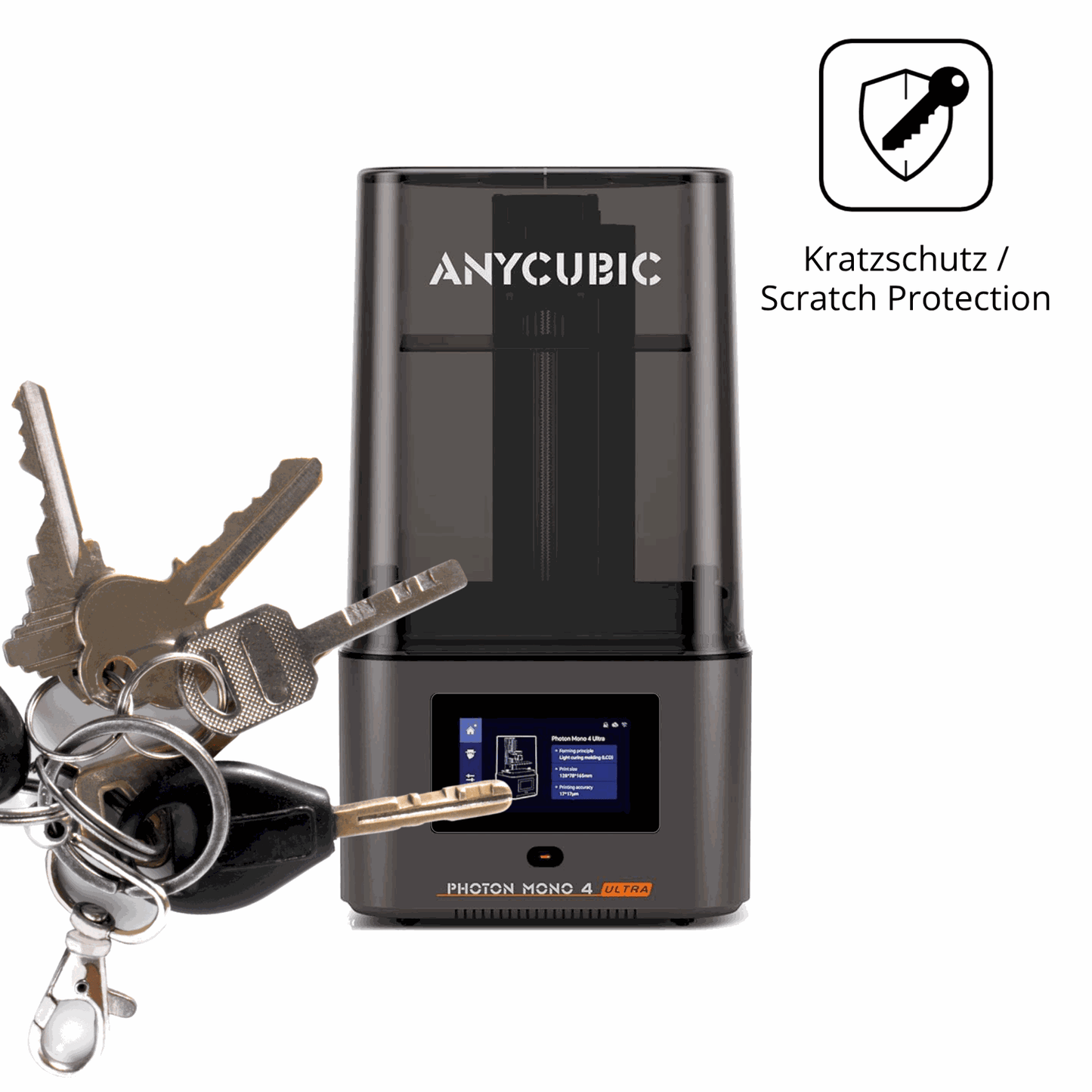 Schutz gegen Kratzer auf dem Anycubic Photon Mono 4 Glas durch Schlüssel oder Ähnliches