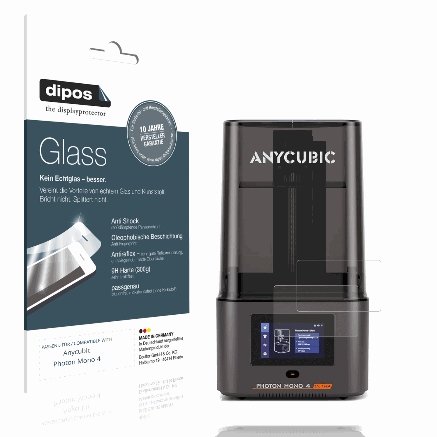 Matte Displayschutzfolie von dipos passend für Anycubic Photon Mono 4, 9H kratzfest und blasenfrei montiert