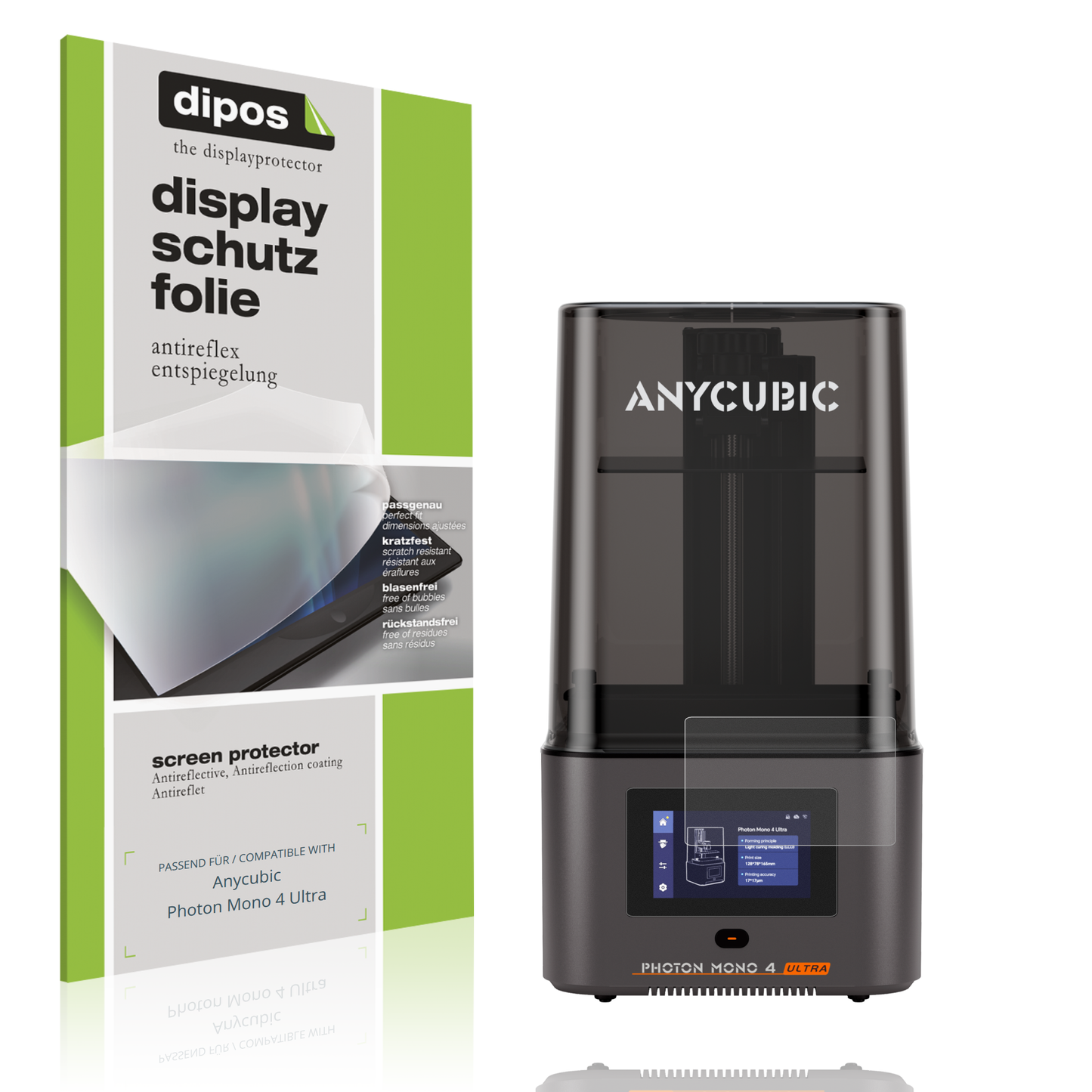 Matte Displayschutzfolie von dipos passend für Anycubic Photon Mono 4 Ultra, präziser Zuschnitt und blasenfrei montiert