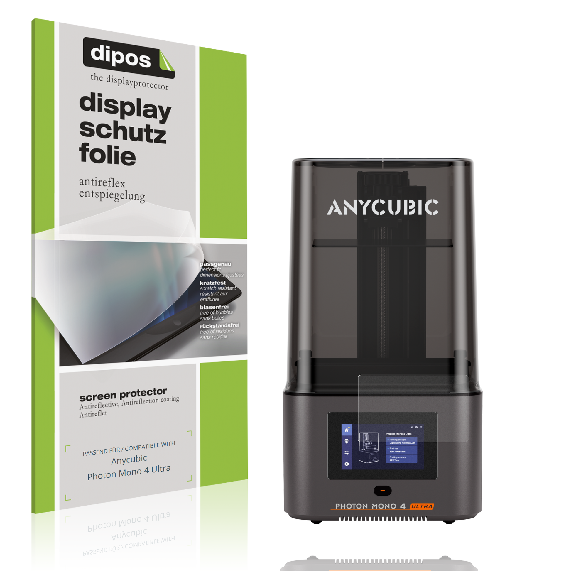 Matte Displayschutzfolie von dipos passend für Anycubic Photon Mono 4 Ultra, präziser Zuschnitt und blasenfrei montiert