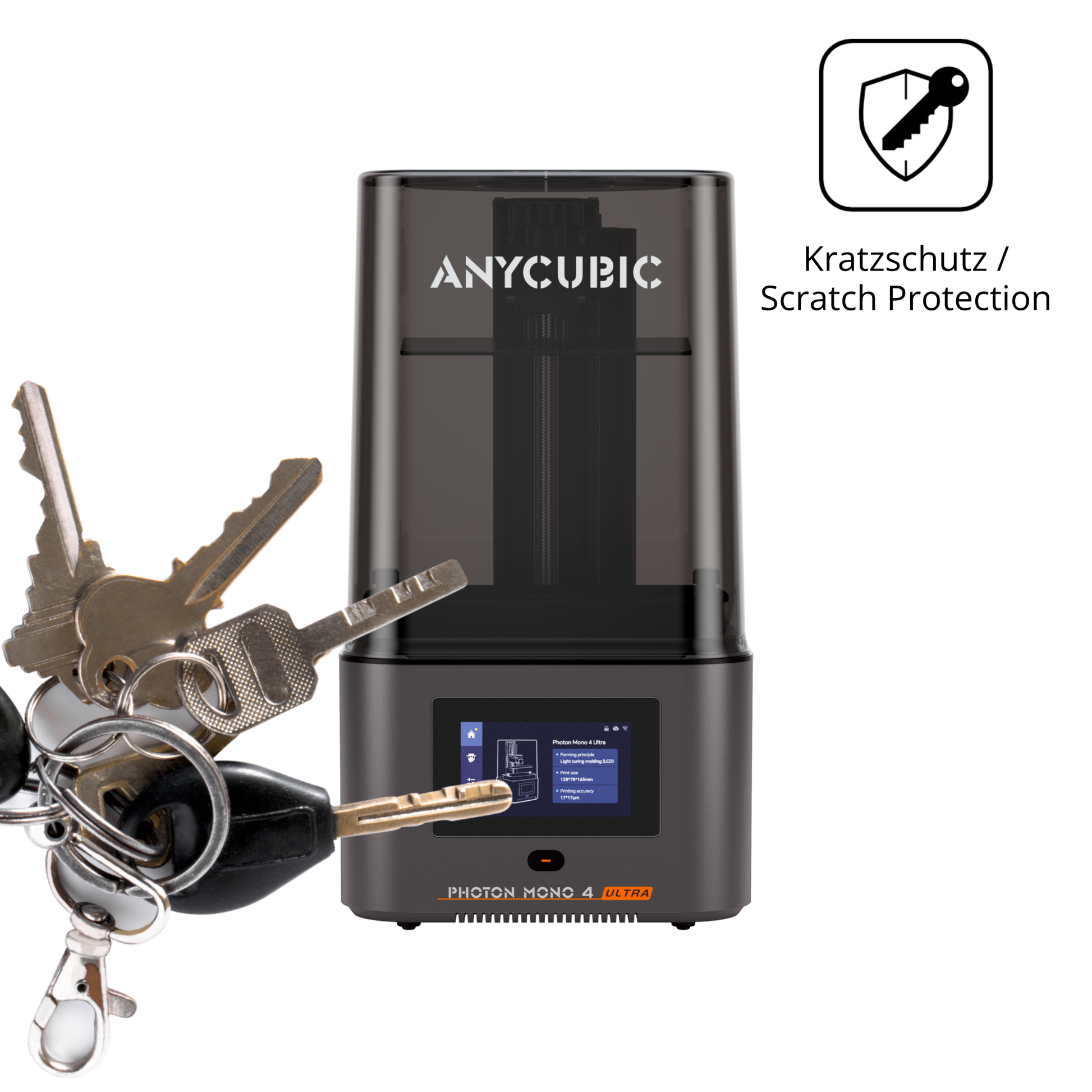 Schutz gegen Kratzer auf dem Anycubic Photon Mono 4 Ultra Glas durch Schlüssel oder Ähnliches