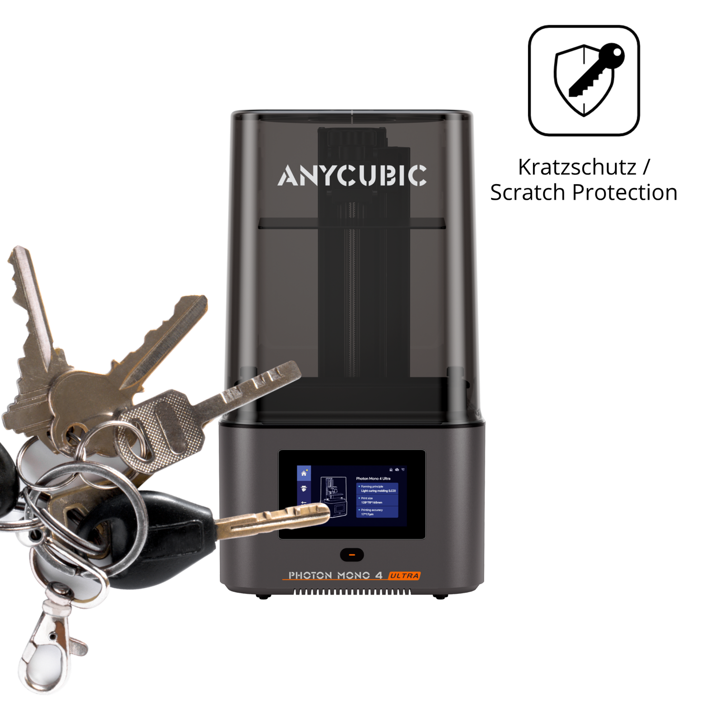 Schutz gegen Kratzer auf dem Anycubic Photon Mono 4 Ultra Glas durch Schlüssel oder Ähnliches