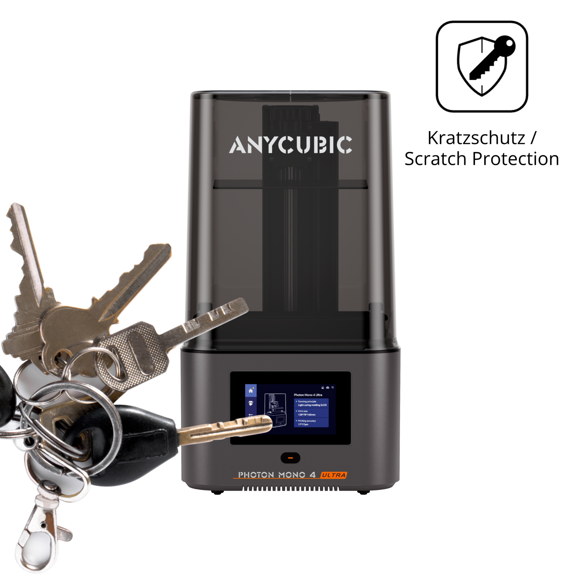 Schutz gegen Kratzer auf dem Anycubic Photon Mono 4 Ultra Glas durch Schlüssel oder Ähnliches