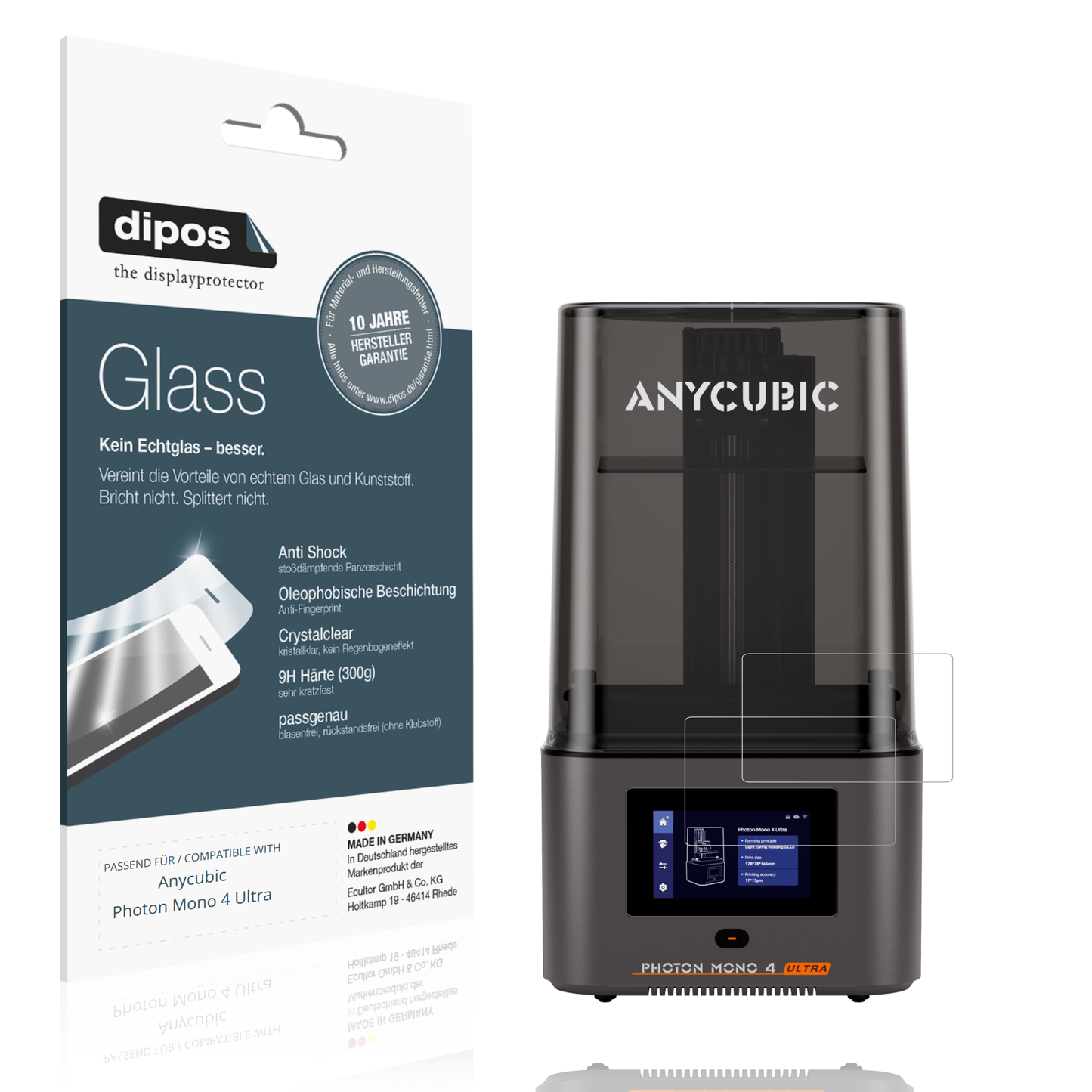 Klare Displayschutzfolie von dipos passend für Anycubic Photon Mono 4 Ultra, 9H kratzfest und blasenfrei montiert